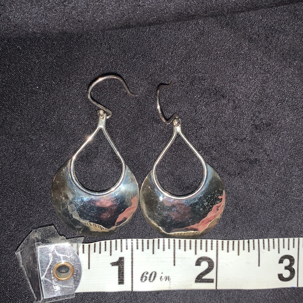 Sterling silver 925 dangle earrings, hammered teardrop shape